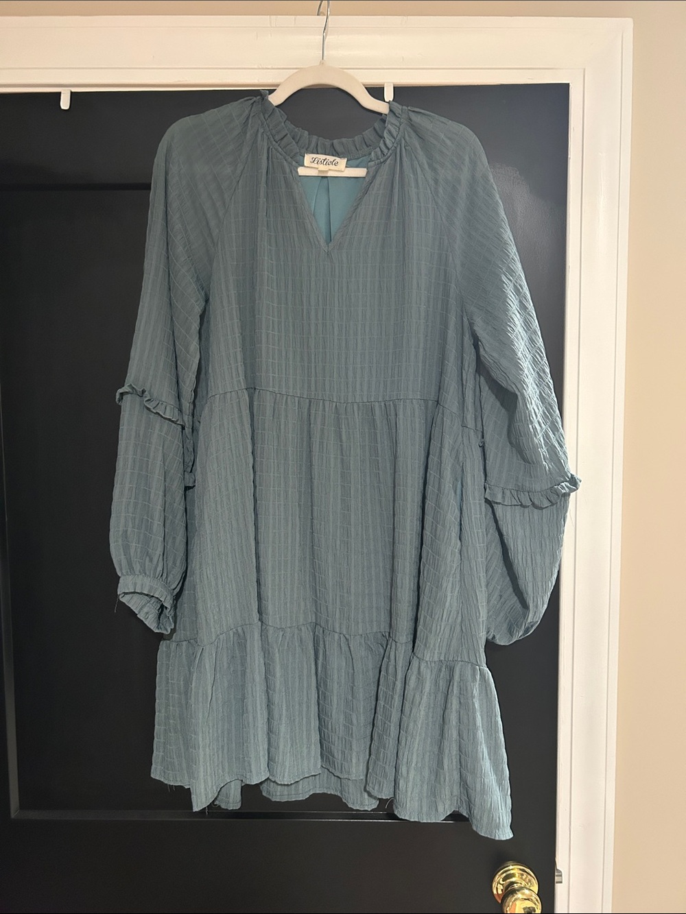 Listicle Dusty Teal Tiered Babydoll Mini Dress